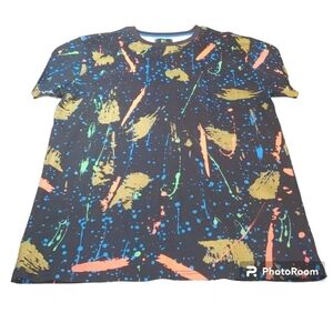 Sacred Crown Paint Splatter Tee Men 3X Black All Over Print Graphic T-shirt NWOT